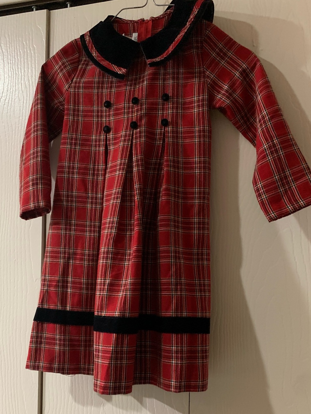 Girls Red Plaid Casual Dress with Black Trim
